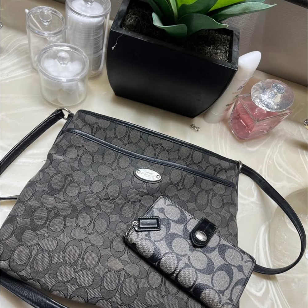 Elegant Gray Designer Shoulder Bag and Wallet Set